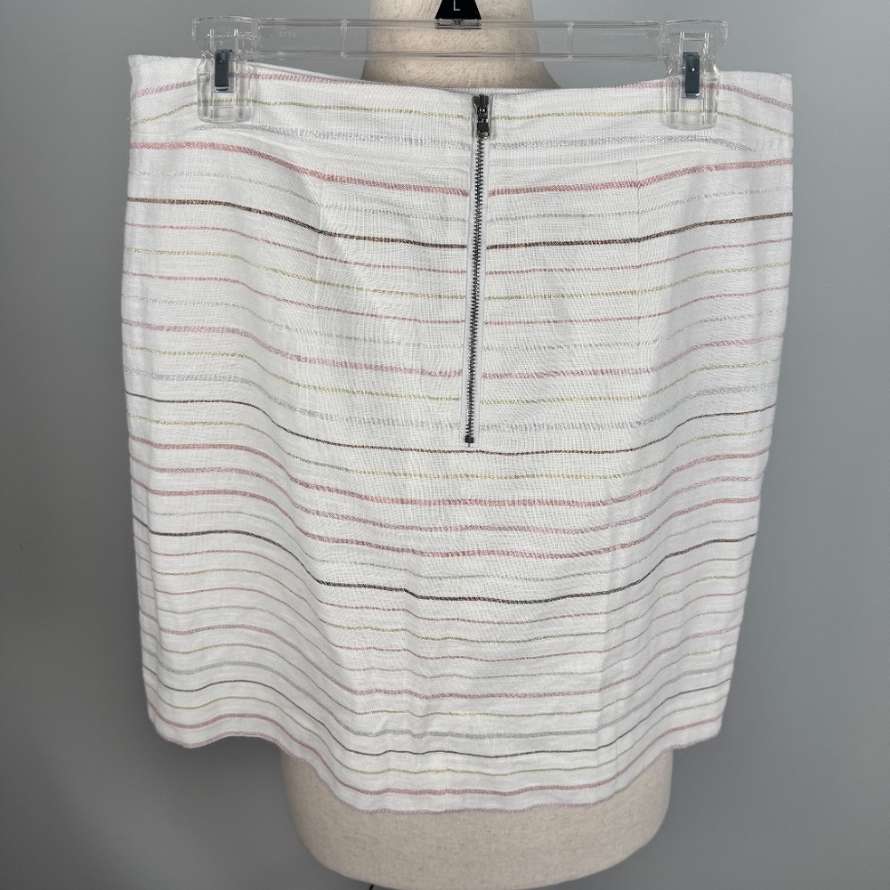 Ann Taylor Loft Linen Blend Cream Metallic Shimmer Striped A-Line Skirt - Picture 2 of 6